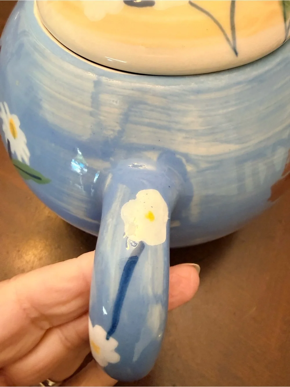 Vintage 1989 Hartstone Pottery Blue Wildflower Ceramic Teapot With Lid